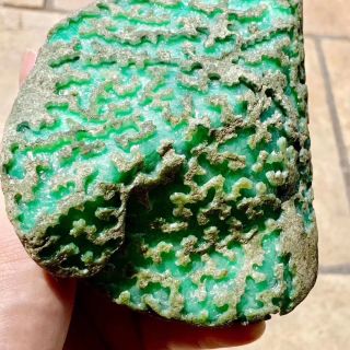 后江翻砂皮糯冰种翡翠原石开窗料